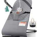 Baby Bouncer, Portable Baby Bouncer Seat, 3-Position Recline Infant Bouncy Seat for Babies 0-18 Months, Ergonomic Bouncy Chair with Hanging Toys, Bio-Inspired Fabric, Rocker & Stationary Modes Grey