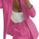 Tcremisa Blazer Shorts Set for Women 2 Piece Long Sleeve Open Front Blazers Short Suits Business Outfits with Belt (X-Large, Rose)