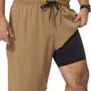 Arcweg Men's Big and Tall Swim Trunks Plus Size Swimsuit for Men with Compression Liner & Zipper Pocket (Brown, XL)