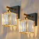 Modern Wall Sconce Set of Two Indoor Wall Lamp Black Gold Wall Sconces Crystal Wall Light Bathroom Vanity Light Fixtures Wall Mounted Room Sconce Wall Lighting (2-Pack)