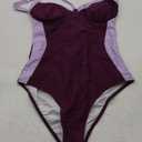 SUUKSESS Womens Tummy Control One Piece Swimsuit Sexy Crisscross Back Bathing Suit (Medium, Purple Colorblock)