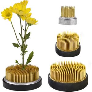 Ikebana Stem Holder, 3 Pieces Flower Frog Kenzan Fixed Tools Flower Holder Floral Arrangement Pin for Flower Arrangement Vase, Fixation and Decoration (Gold, 0.91 Inch, 1.02 Inch, 2.36 Inch)