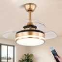 Small Gold Chandelier Ceiling Fan 22'' With Lights - Dimmable Semi Flush Mount, Low Decibel 6 Speeds, LED Fandelier Retractable Blades for Small Spaces, Kid Rooms