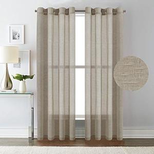 H.VERSAILTEX Linen Curtains Flax Linen Blended Curtain Panels for Living Room/Bedroom Semi Sheer Privacy Curtains 84 inch Length 2 Panels Set Nickel Grommet Window Drapes (52" W x 84" L, Taupe)