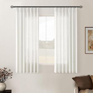 Small Kitchen Linen Curtains 45 Inch Length 2 Panel Set for Windows Rustic Country Linen Cotton Light Filtering Drapes Privacy Pinch Pleated Back Tab Semi Sheer Curtains 45 Inches Long Beige White