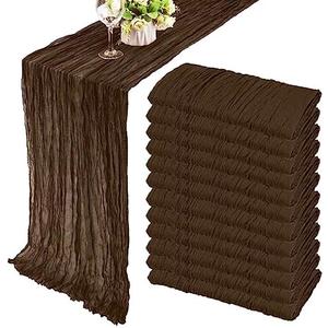 12 Pack 10Ft Cheesecloth Table Runner 35x120 Inch Boho Gauze Table Runner Rustic Cheese Cloth Long Romantic Table Runners for Wedding Bridal Shower Birthday Party Table Decor (Brown)