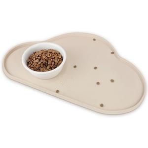 Ptlom Silicone Pet Placemat for Dogs and Cats, Non-Slip Waterproof Dog Feeding Bowl Mats for Food and Water, Small Medium Large Pet Puppy Tray Mat Prevent Residues from Spilling onto The Floor, Beige (18.8"L x 11.7"W)