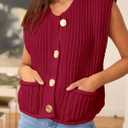 PRETTYGARDEN Women's Summer Sweaters Vest 2025 Sleeveless Button Down Cropped Pockets Chunky Knit Cardigan Trendy Tank Tops (Silver, L)