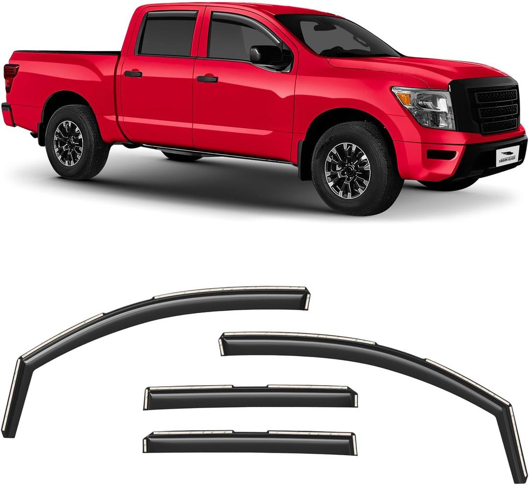 Voron Glass in-Channel Extra Durable Rain Guards for Nissan Titan 2017-2025 Crew Cab, Window Deflectors, Vent Window Visors, 4 Pieces - 200589