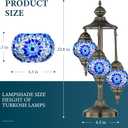 Marrakech Turkish Lamp 3 Globes Moroccan Table Lamp with Bronze Base, 23" Tall Handmade Blue Tiffany Mosaic Glass Night Light Fixture Including LED Bulb for Living Room Bedroom Decor