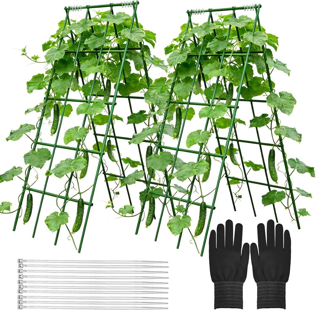 Heavy Duty Cucumber Trellis,2 Pack,No AssemblyGarden Trellis for Climbing Plants Outdoor,Cucumber Trellis, A-Frame Vegetable Frame,Vegetables Peas Beans Squash Cucumber