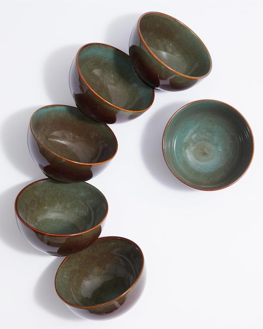 Stoneware Cereal Bowls Set of 6, 22 Oz Soup Bowls Set for Cereal Soup Snacks, Modern Kitchen Bowls for Meal, Dishwasher & Microwave Safe-Brown and Green