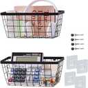 LIGHT DUST Wall Hanging Baskets - 2 Black Baskets Set Wire Basket Metal Organizer Bins for Kitchen Pantry Cabinet Bathroom Shower Door RV [Included Adhesive Hooks & Wall Mounted Screws]