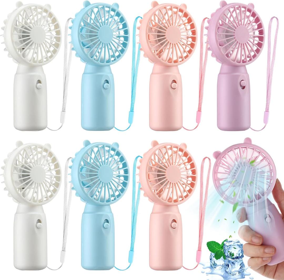 Glooglitter 8 Pcs Mini Portable Fans Bulk Handheld Battery Operated Fan with Lanyard, Cooling Lightweight Pocket Personal Fans for Wedding Birthday Summer Outdoor Use (White Blue Pink Purple)