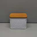 HOME PALETTE Recipe Box with Cards and Dividers Set 4x6 Recipe Holder for Kitchen Counter Metal White Hexagon Stripe Pattern Embossed Recipe Card Box with Wooden Grooved Lid