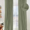 100% Blackout Shield Linen Blackout Curtains for Bedroom 96 Inches Long, Back Tab/Rod Pocket Living Room Drapes, Thermal Insulated Blackout Curtains 2 Panels Set, 50" W x 96" L, Light Sage