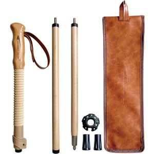 Trekking Poles- 1-pc Pack - Adjustable Hiking or Walking Stick Strong, Natural Beech Wood - Quick Adjust Flip-Lock - Beech Wood Grip, Leather Strap (Brown)
