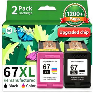 67XL HP Printer Ink Replacement for HP Ink 67 Work with 6055e 2800e
67 Black/Color Combo Pack HP 67XL for DeskJet 2755e 2855e 2855 4155e 2700e 2700 Envy 6000 6400 Envy Pro 6458 Printer Ink 67
