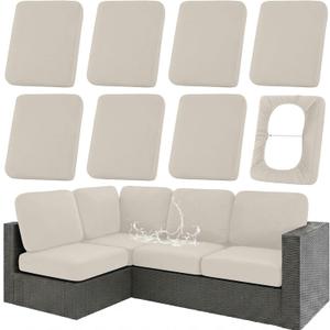 hyha Waterproof Outdoor Cushion Covers for Patio Furniture, Stretch Patio Chair Cushion Slipcovers, Coated UV Resistant Replacement Seat Covers, Solid Color (Taupe, 8PC)