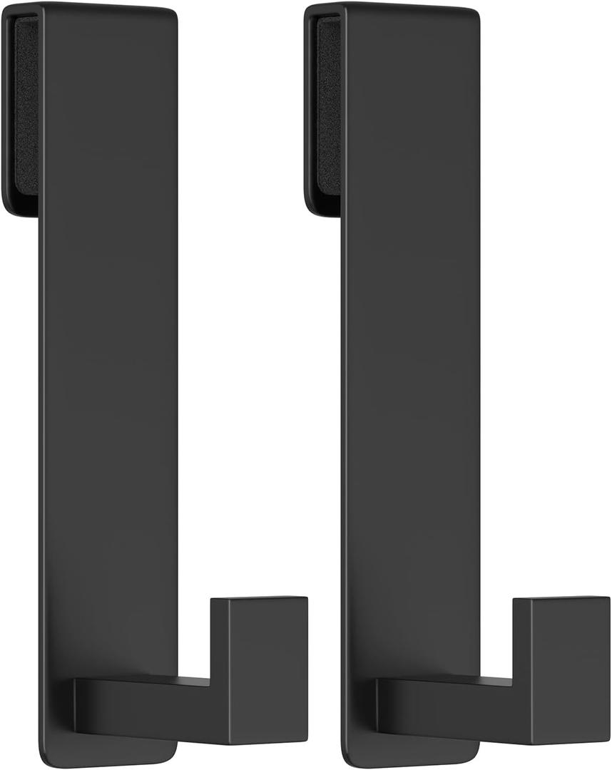 Shower Door Hooks, Heavy Duty Rack Hooks for Robe, Stainless Steel Towel Hooks for Bathroom, Fits Frameless Glass Shower Doors up to 3/8" (10mm) Thick (Black, Pack of 2)