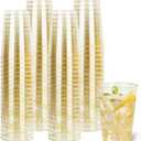I00000 50 Pack 12 oz Gold Glitter Plastic Cups, Clear Disposable Cups, Disposable Plastic Wine Glasses Cocktail Glasses Premium Cups, 12 Ounce Glitter Tumblers for Party & Wedding