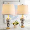 RORIA 24" Chinoiserie Modern Ceramic Small Table Lamps Set of 2 for Bedroom, Blue and Beige Bird Pattern Traditional Classic Table Lamp for Living Room Nightstand Entryway, 2 LED Bulbs Included