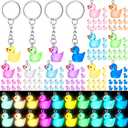 100 Pcs Luminous Mini Duck Keychains Glow in the Dark Duck Resin Keychains 3D Tiny Key Chains Bulk Small Animal Pendant Accessories for Birthday Party Favors(Multicolor,Classic)