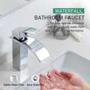 VOTON Chrome Bathroom Faucets Modern Single Handle Waterfall Sink Faucet for 1 or 3 Holes with Deck Plate, Rv Sink Camper Farmhouse Bathroom Utility Remodel Faucet