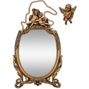 SIMON'S SHOP Vintage Mirrors for Wall, Baroque Style Gold Hanging Mirror with Cherub and Floral Ornaments, 17 x10 inches Decorative Framed Mirror