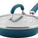 Rachael Ray Create Delicious Deep Nonstick Frying Pan / Fry Pan / Skillet with Lid - 9.5 Inch, Blue (Teal Shimmer)