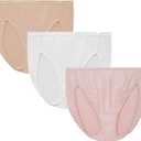 Vanity Fair Women's Illumination Hi Cut Panties, Silky Stretch & Satin Trim (6, 3 Pack - White/Quartz/Beige)