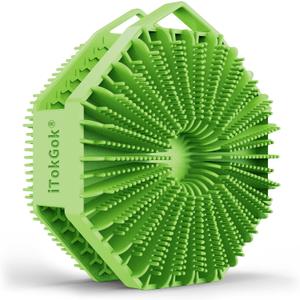 iTokGoK Premium Silver-Infused Double-Sided Design 2-in-1 Silicone Body Scrubber for Men,Body Buffer Scrubber for Sensitive Skin, Ergonomic No-Slip Handle, Long-Lasting & Easy to Clean - Green