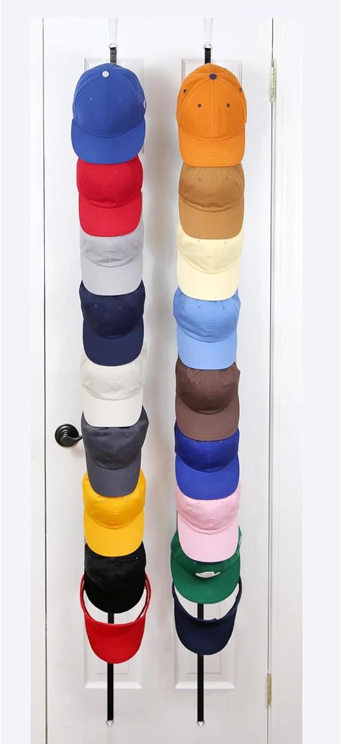 Perfect Curve Cap Rack For Closet - Holds 18 to 36 Adjustable Caps - Over-The-Door Hat Rack and Organizer - For Men or Women's Hat Collections - Cap Organizer | 2 Straps | Black