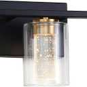 3-Light Black Bathroom Light Fixture, Dimmable 5CCT Black and Gold Bathroom Vanity Lights, 2700K to 6500K Modern Crystal Bubble LED Wall Sconce Over Mirror with Clear Glass