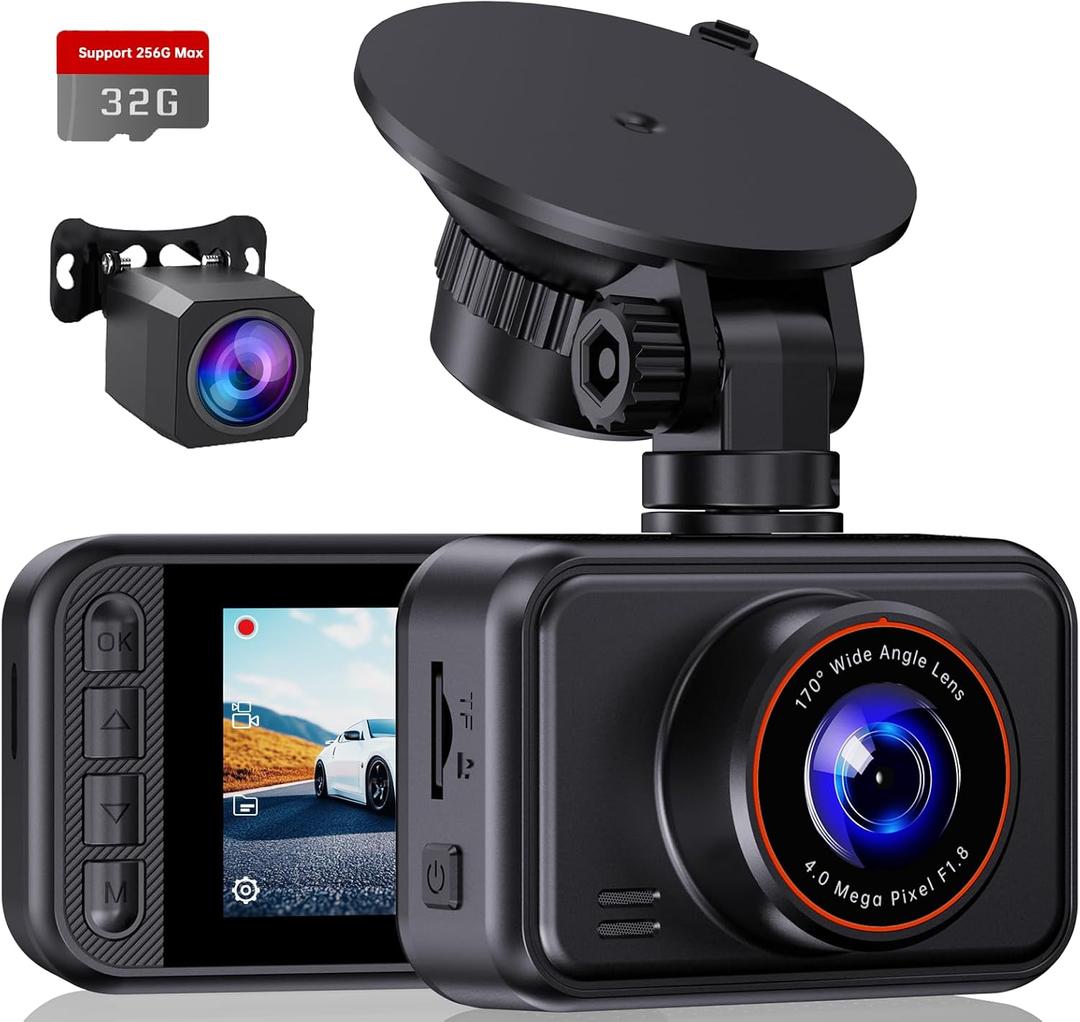 Dash Cam Front and Rear, 2.5K Dual Dash Camera for Cars, 2560P Mini Car Camera, 2 inch IPS Screen, 32GB Card Included, WDR Night Vision, 24 Hours Parking Monitor, G-Sensor, Support 256 GB MaxAmazon's Choice