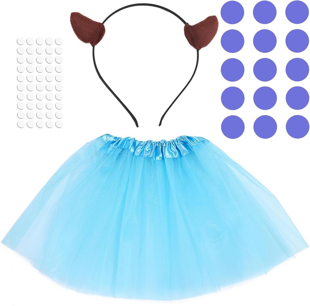 Blue Cookie Monster Costume Set Cookie Monster Cosplay Outfit Tutu Skirt Ear Headband Stickers for Party Dress Up