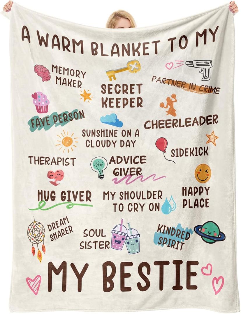 Nuowagify Best Friend Birthday Gifts for Women, Bestie Gift for Women, Friendship Gift for Woman, BFF - Galentines Day Gifts, for Friends, Best Friend Blanket 60"x 50"- White