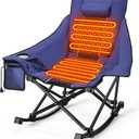 Slendor Heated Rocking Camping Chair with Padded & Pillow, 3 Adjustable Heat Settings Oversized Portable Foldable Camping Chair for Outdoor & Indoor Use, NO Power Bank (Blue)