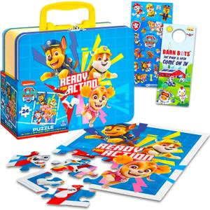 Paw Patrol Lunch Box with Bonus Puzzle, Stickers, and Door Hanger for Kids | Marshall, Chase, and Rubble Lunchbox Set for Kids
