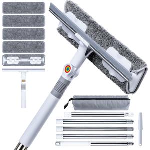 CTIME 80" Window Washing Kit with Extension Pole : Professional Window Cleaner Tool | Window Cleaning Squeegee Kit for High/Outdoor/Glass & Bathroom Surfaces with Storage Bag + 5 Microfiber Cloths