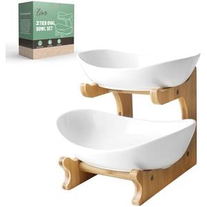 Amazon.com: Seven Sparta 2 Tier Fruit Bowl for Kitchen Counter/Ceramic Serving Bowls with Bamboo Stand/Tiered Fruit Basket for Fruit Vegetable Storage, Cake, Dessert, Nuts, Snack, Salad (Dishwasher Safe) : Home & Kitchen