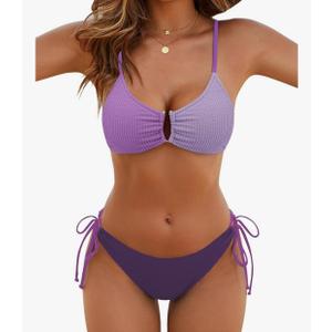 Blooming Jelly Womens Sexy 2 Piece Bikini Sets Cheeky High Cut Bathing Suit Color Block Textured U-Wire Swimsuits 2026. M