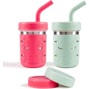 Pandaloo Smoothie Cups for Kids - Stainless Steel Toddler Tumbler with Straw, Sippy Cup for Smoothies - BPA-Free, Toddler Snack Cups, 10 oz