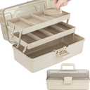 14in 3-Layer Multipurpose Craft Organizers and Storage with Adjustable Dividers, Portable Tackle Box, Folding Art & Craft Case for Medicine, Tool, Sewing Organizer (Brown, X-Large)