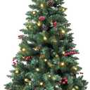 4ft Pre-lit Christmas Tree,Artificial Pine 300 PVC Branches Tips with 20 Red Berries & 20 Pinecone & 100 LED Lights & Burlap Wrapped Base Decor Xmas Tree (Green)