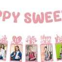 Glitter Pink 16th Birthday Photo Banners Happy Sweet 16 Party Decorations for Girls Sixteen Birthday Crown Cake Hello 16 Birthday Picture Garland Banner Cheer to 16th Birthday Party Backdrop Decors