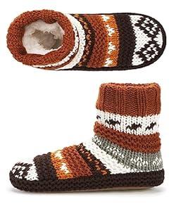 The Metluks Slipper Socks for Women Warm Knit Nordic Indoor Bootie with Non Slip Grips Size 9-11 Brown