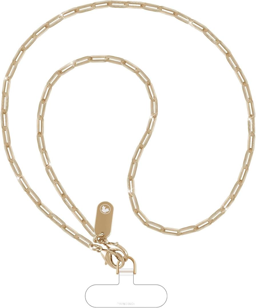 UKON Crossbody Phone Lanyard - Fashion Phone Strap with 2xTPU Tether Tab for Women - Palegold (LongChain)