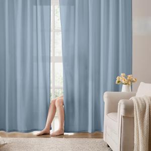 HOMEIDEAS Non-See-Through Stone Blue Privacy Semi Sheer Curtains 63 Inches Long 2 Panels Set Light Filtering Curtains for Living Room Bedroom Drapes,W52xL63