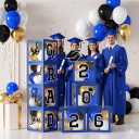 2026 Graduation Party Decoration, Blue Balloon Boxes with Letters 2026 Grad & So Proud of You, 20pcs Latex Balloons, Class of 2026 School Grad Party (Blue)